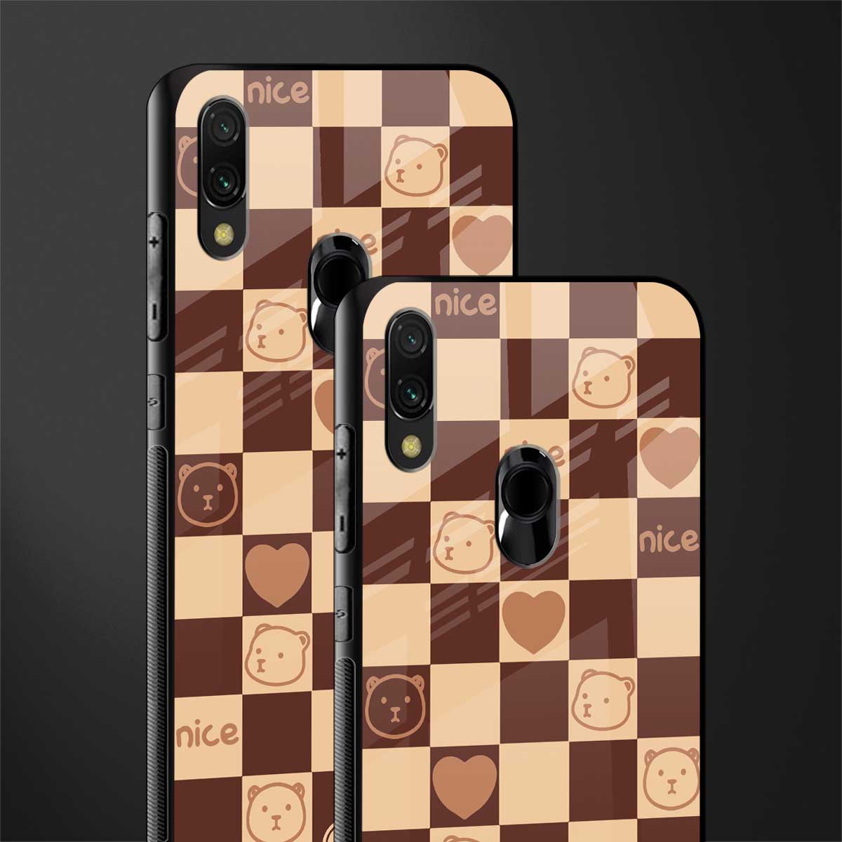 aesthetic bear pattern brown edition glass case for redmi note 7 image-2