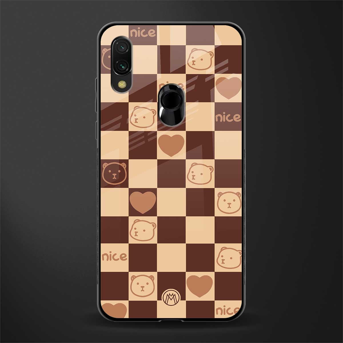 aesthetic bear pattern brown edition glass case for redmi note 7s image
