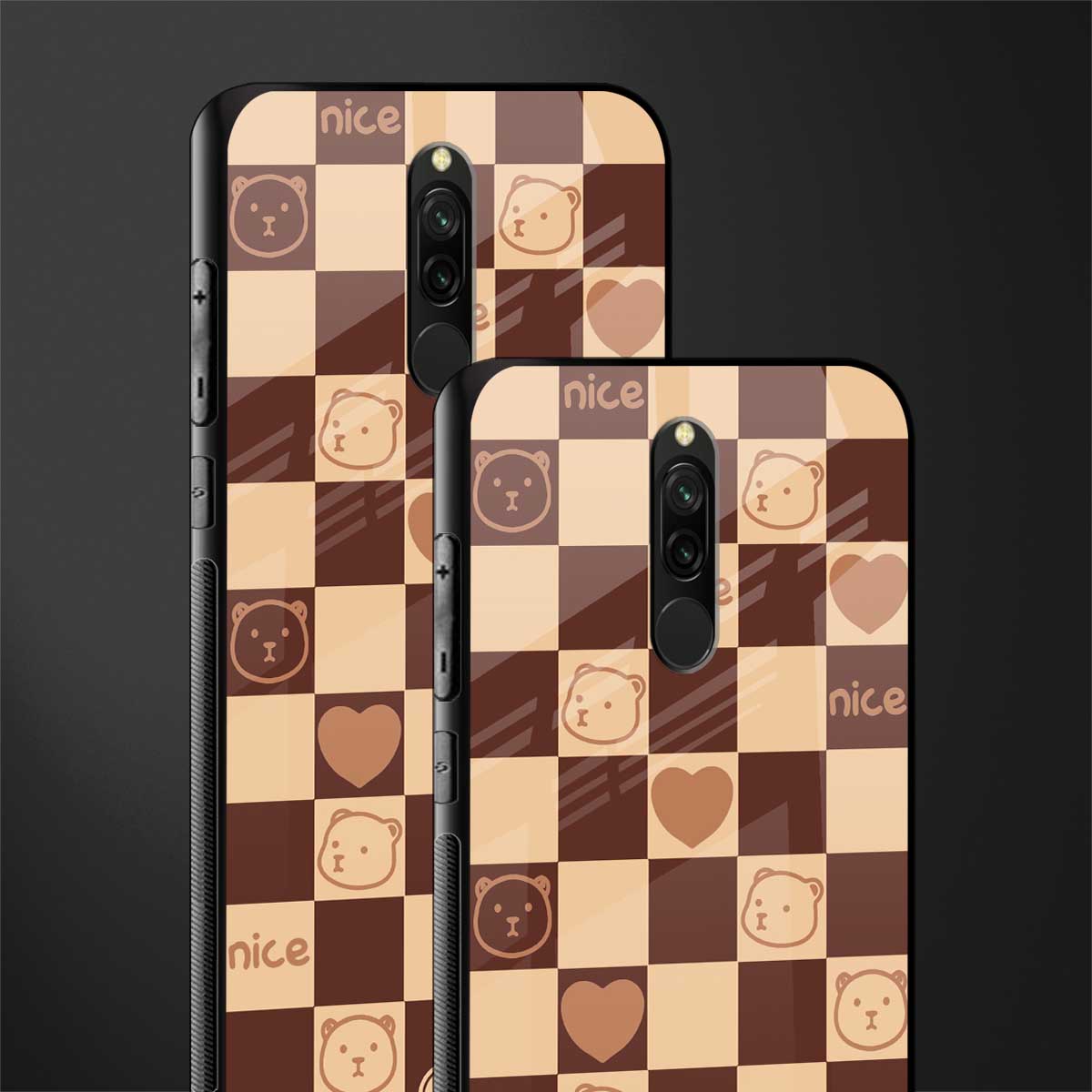 aesthetic bear pattern brown edition glass case for redmi 8 image-2