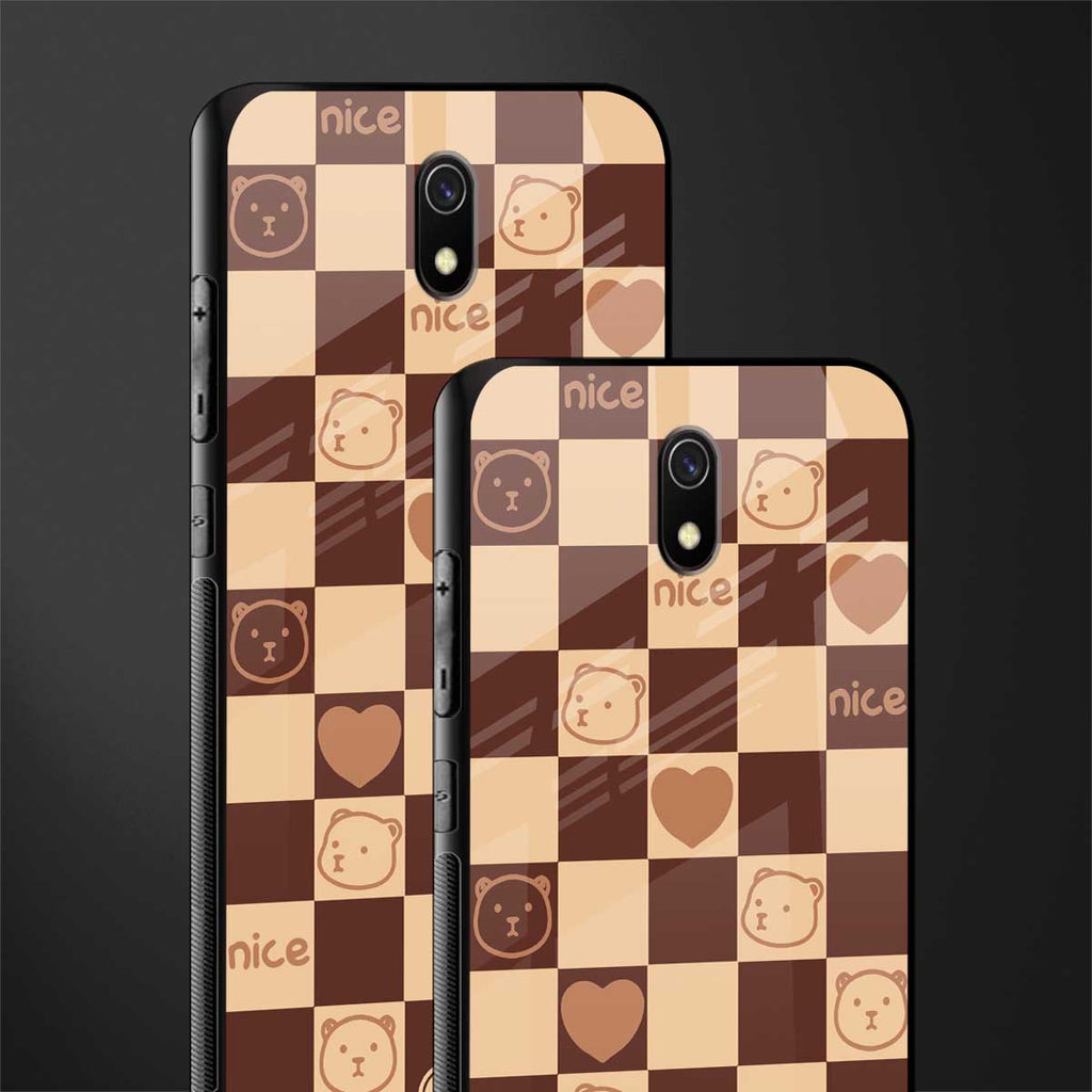 aesthetic bear pattern brown edition glass case for redmi 8a image-2