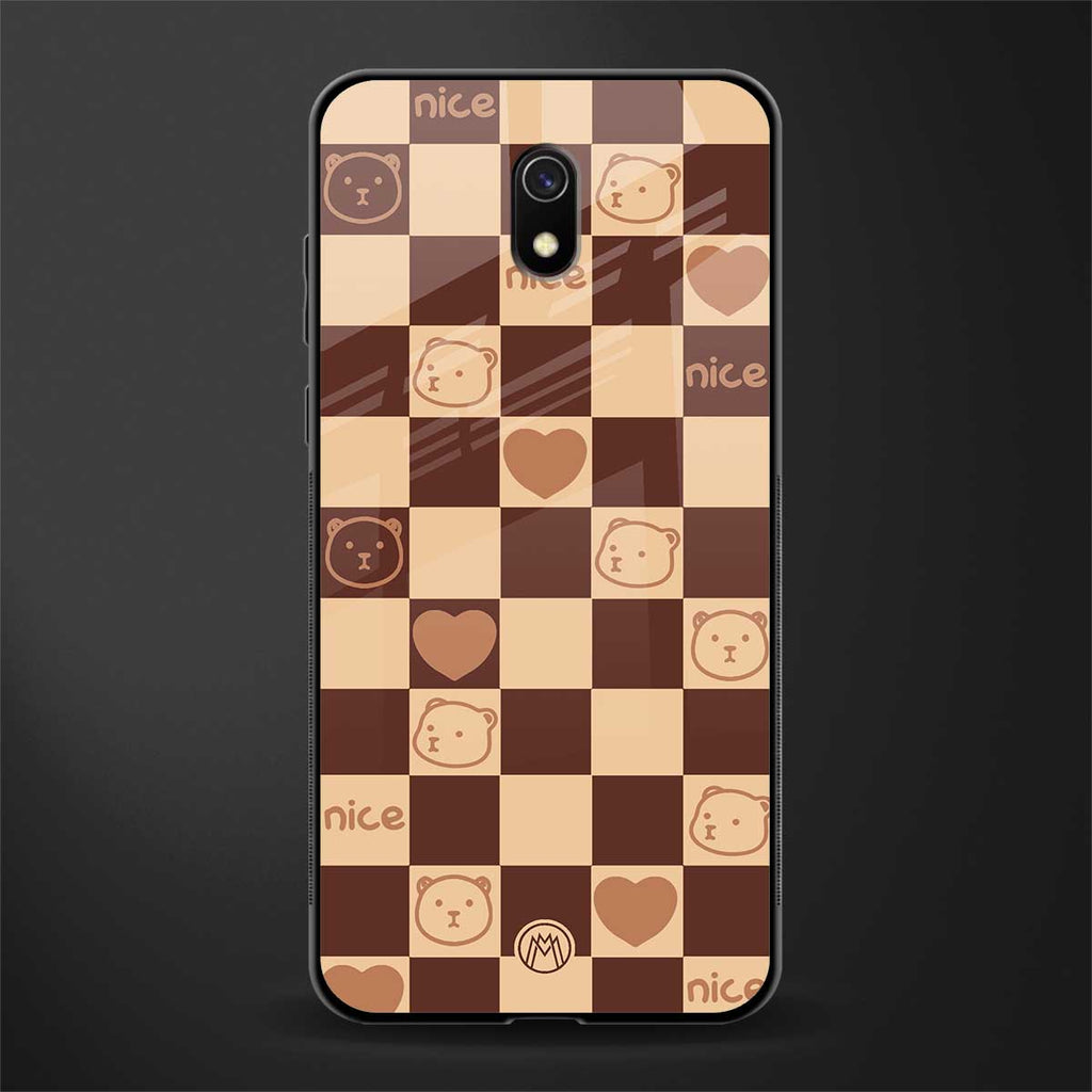 aesthetic bear pattern brown edition glass case for redmi 8a image