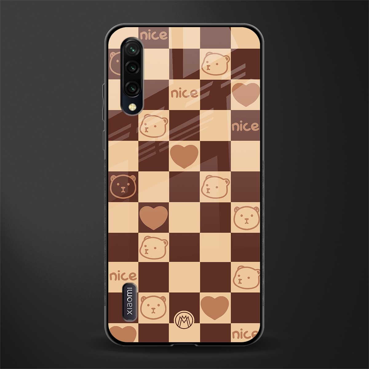 aesthetic bear pattern brown edition glass case for mi a3 redmi a3 image