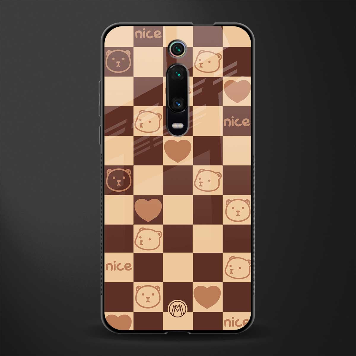 aesthetic bear pattern brown edition glass case for redmi k20 image