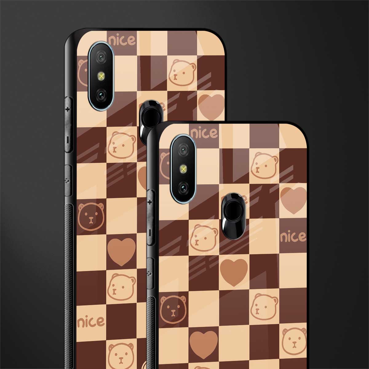 aesthetic bear pattern brown edition glass case for redmi 6 pro image-2