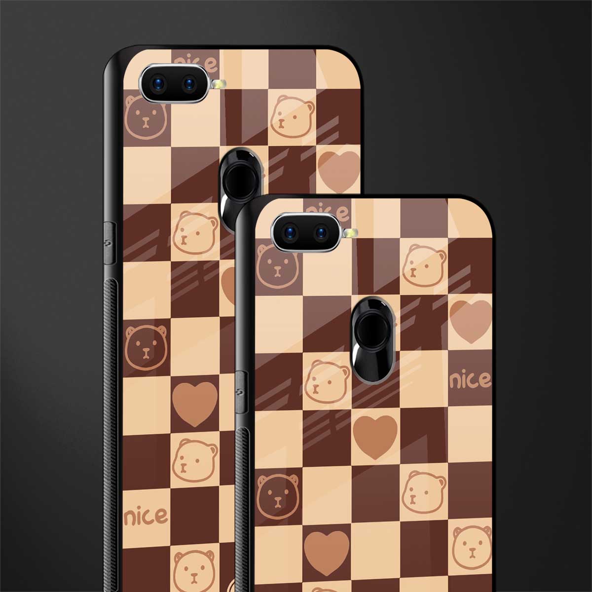 aesthetic bear pattern brown edition glass case for oppo a7 image-2