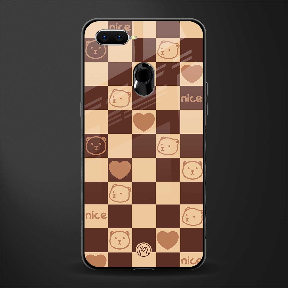 aesthetic bear pattern brown edition glass case for oppo a7 image