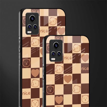 aesthetic bear pattern brown edition back phone cover | glass case for vivo y73