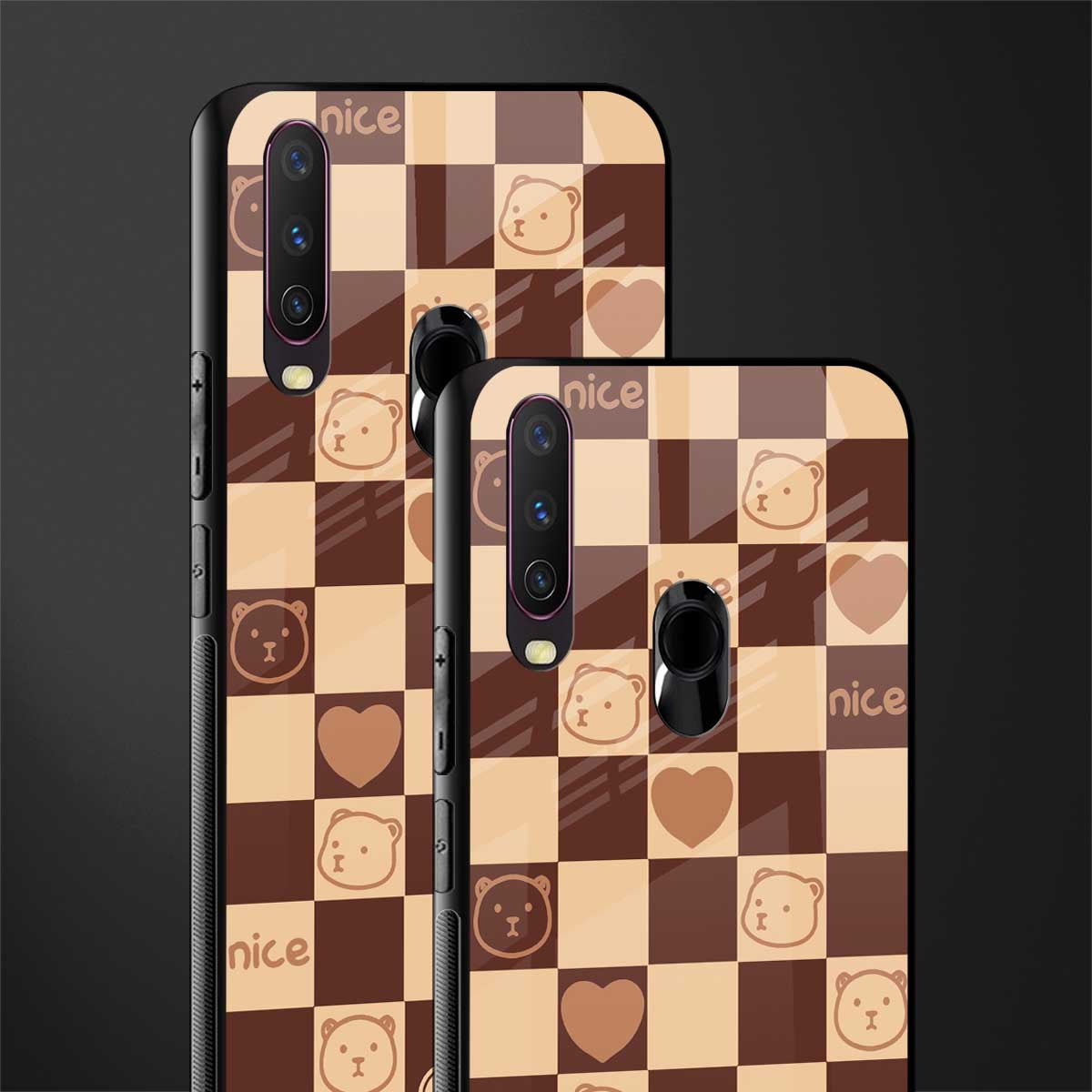 aesthetic bear pattern brown edition glass case for vivo y15 image-2