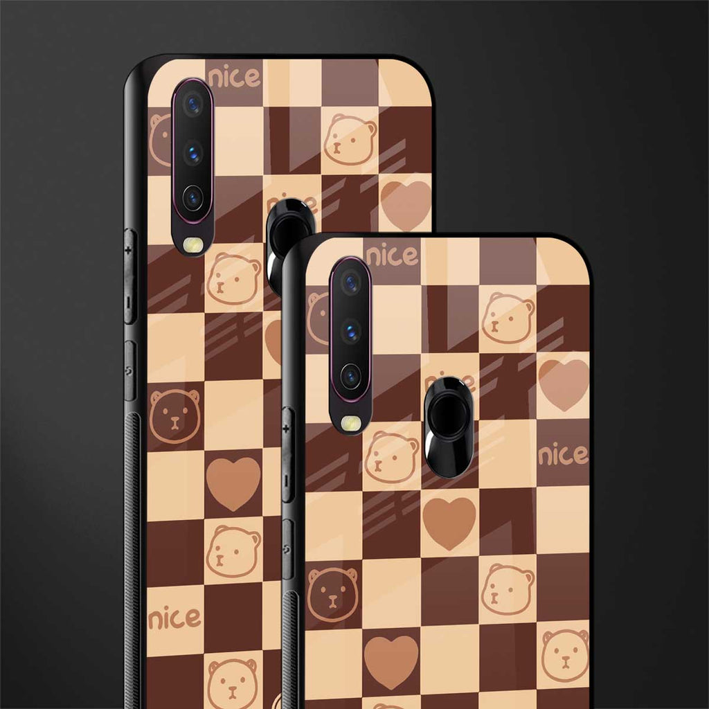 aesthetic bear pattern brown edition glass case for vivo y12 image-2
