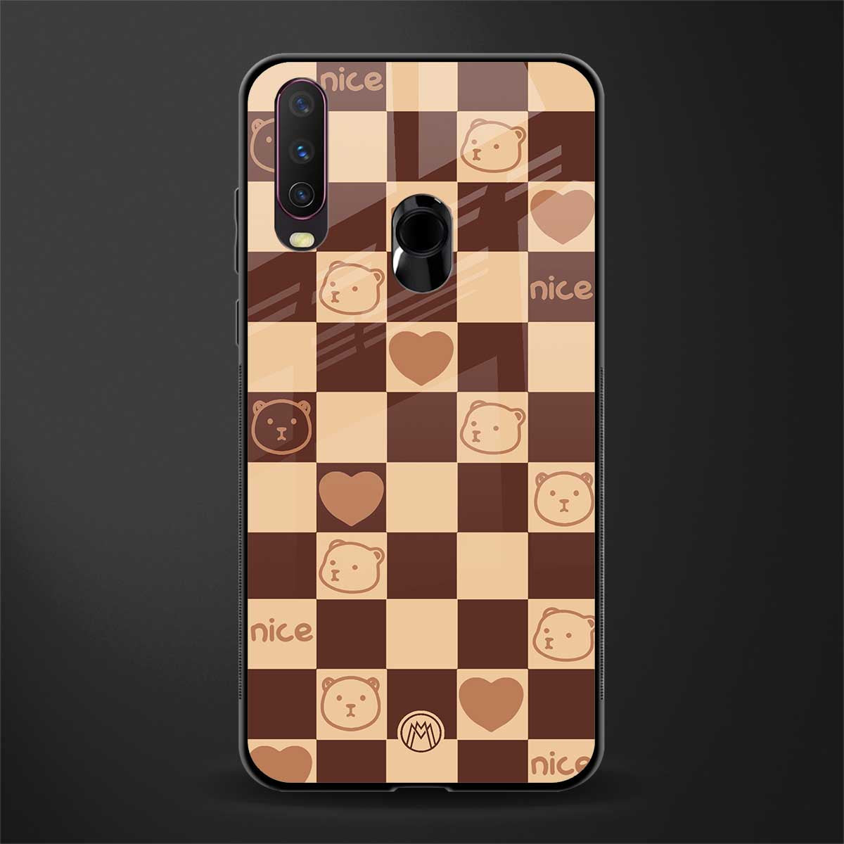 aesthetic bear pattern brown edition glass case for vivo y12 image