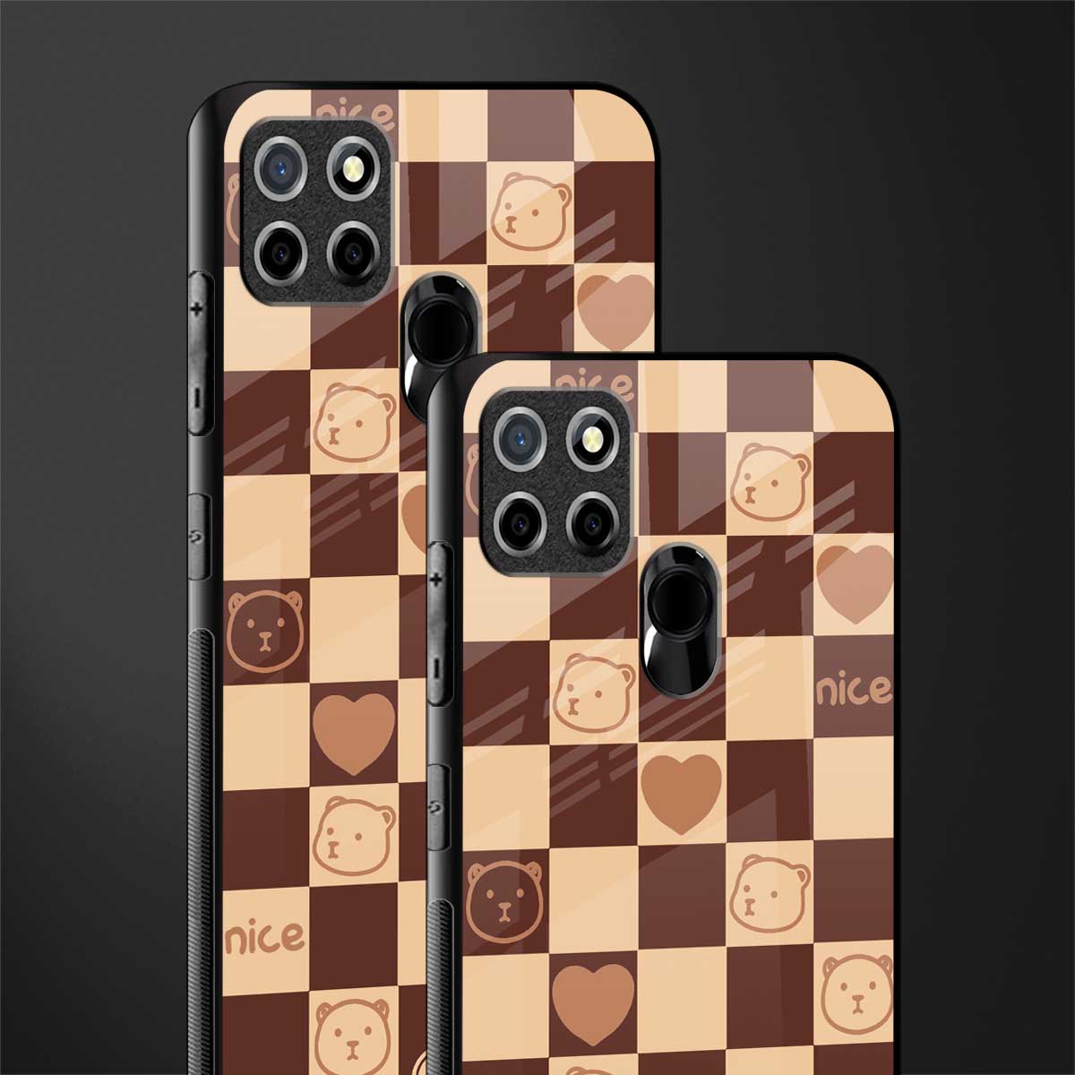 aesthetic bear pattern brown edition glass case for realme narzo 20 image-2