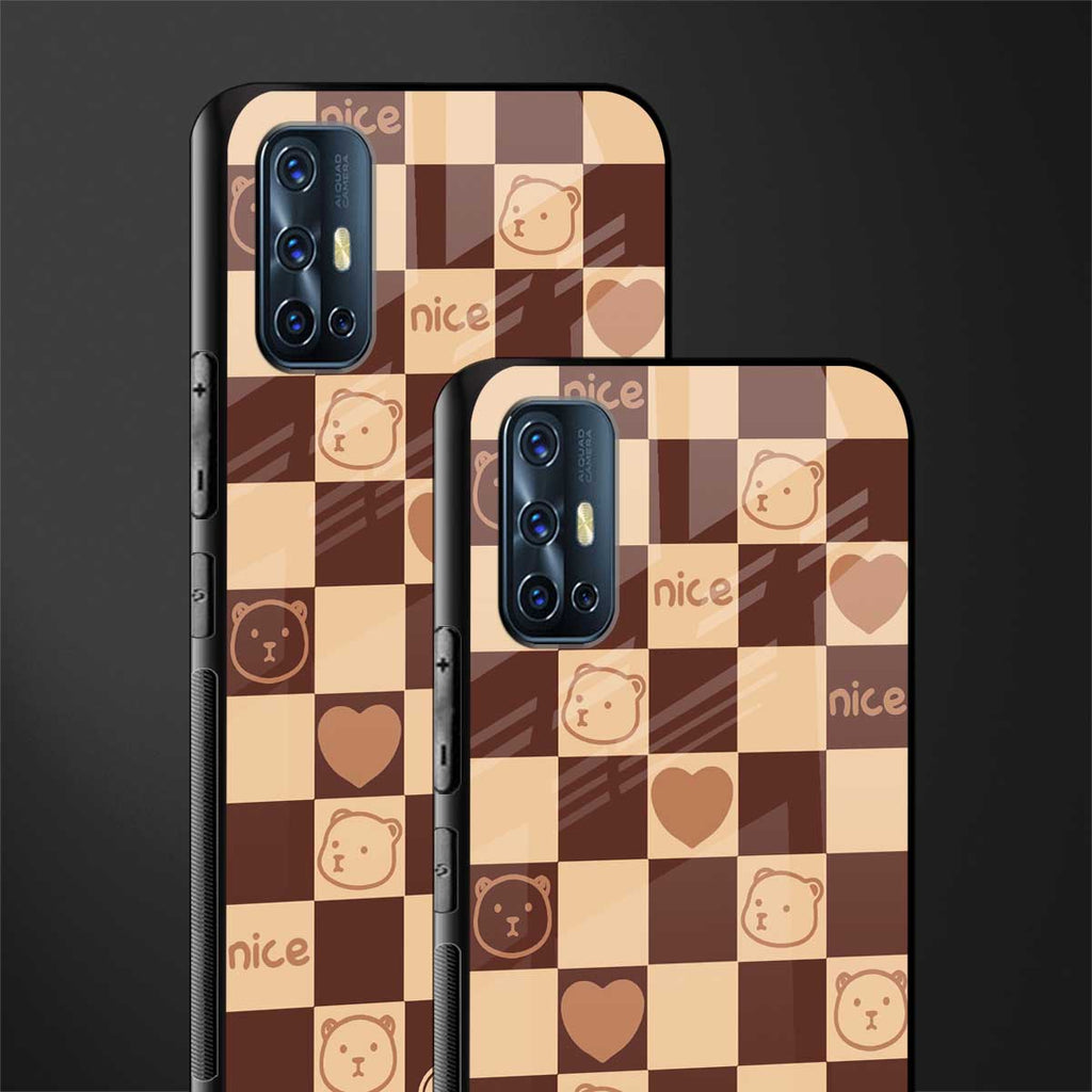 aesthetic bear pattern brown edition glass case for vivo v17 image-2