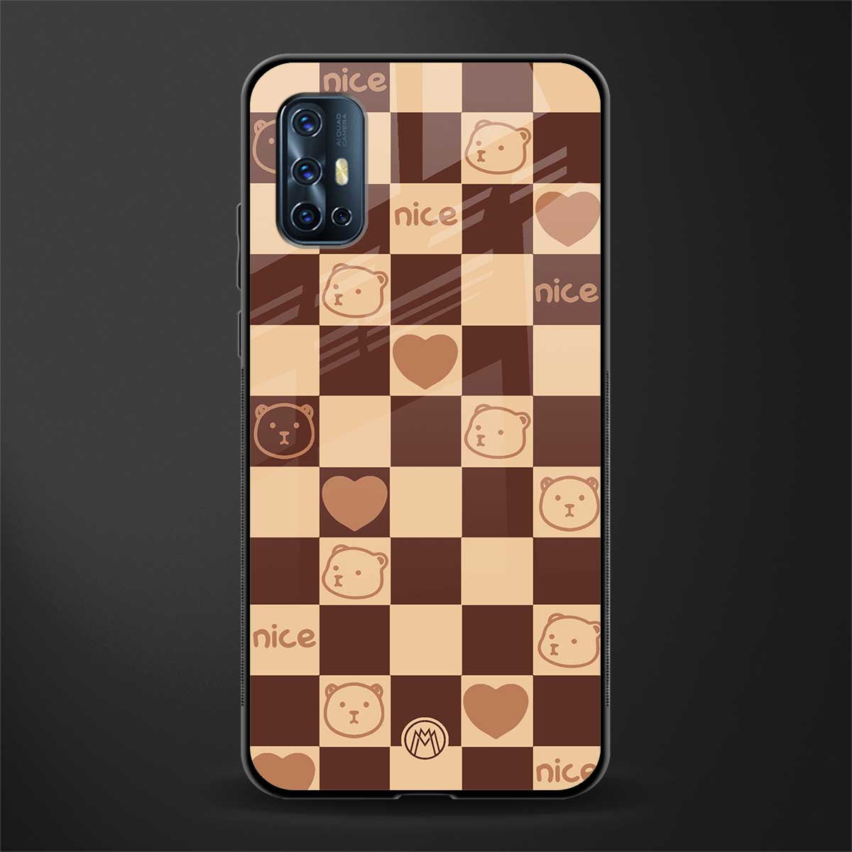 aesthetic bear pattern brown edition glass case for vivo v17 image