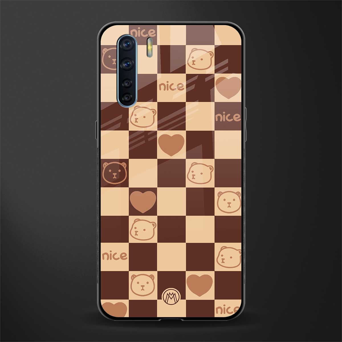 aesthetic bear pattern brown edition glass case for oppo f15 image