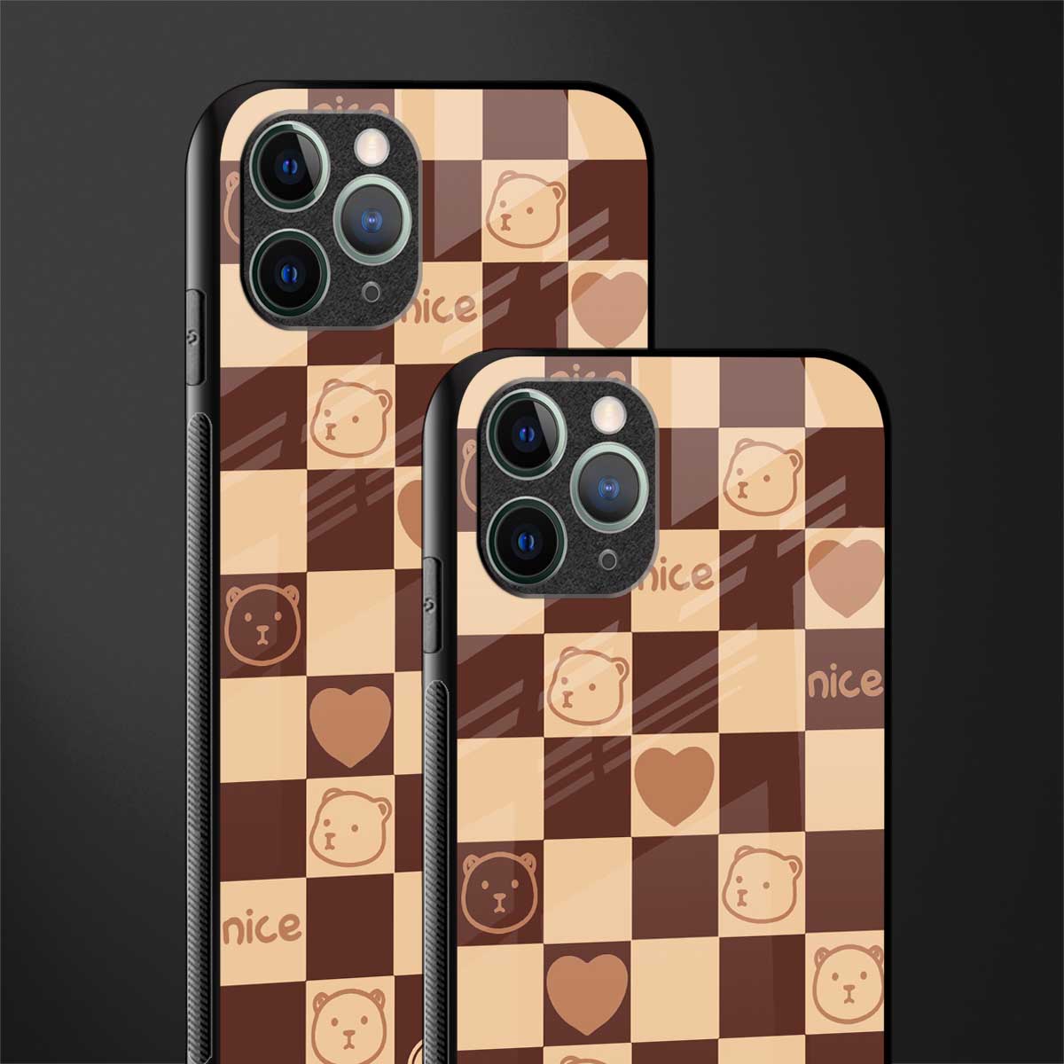 aesthetic bear pattern brown edition glass case for iphone 11 pro image-2