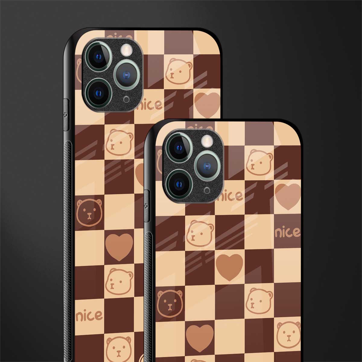 aesthetic bear pattern brown edition glass case for iphone 11 pro max image-2