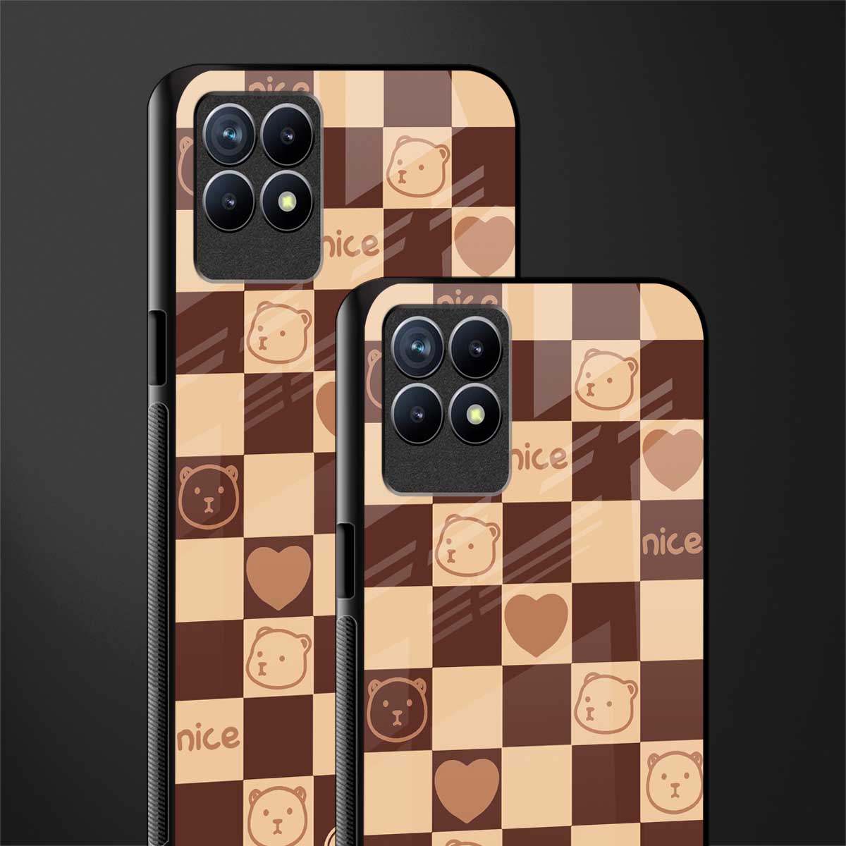 aesthetic bear pattern brown edition glass case for realme narzo 50 image-2