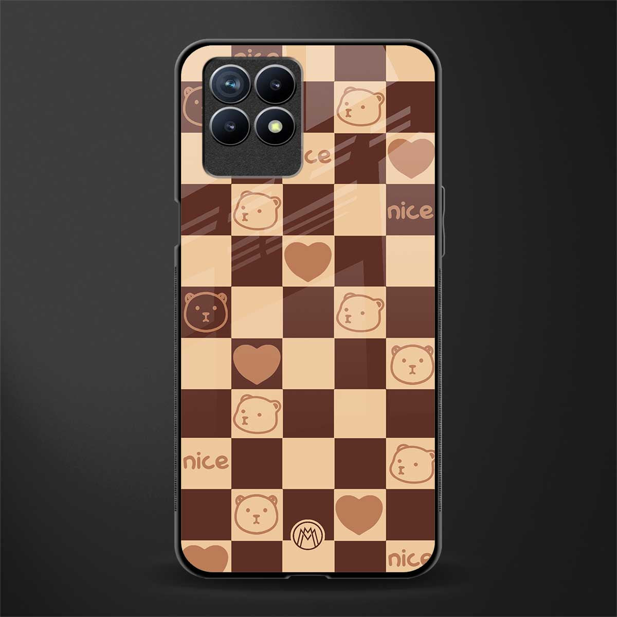 aesthetic bear pattern brown edition glass case for realme narzo 50 image