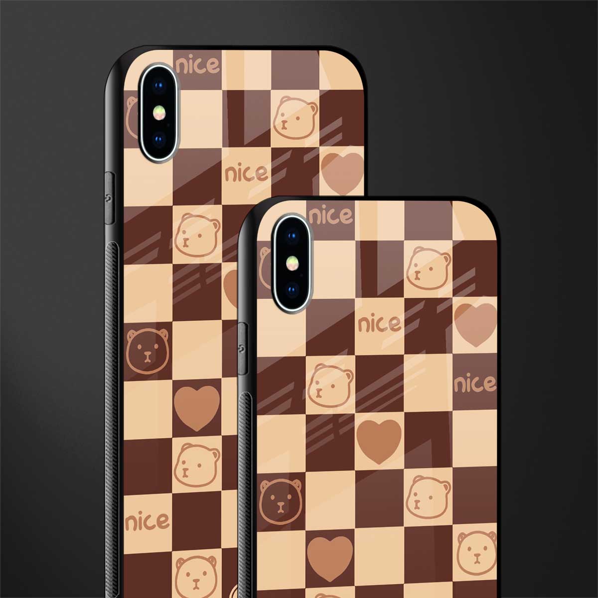 aesthetic bear pattern brown edition glass case for iphone xs max image-2