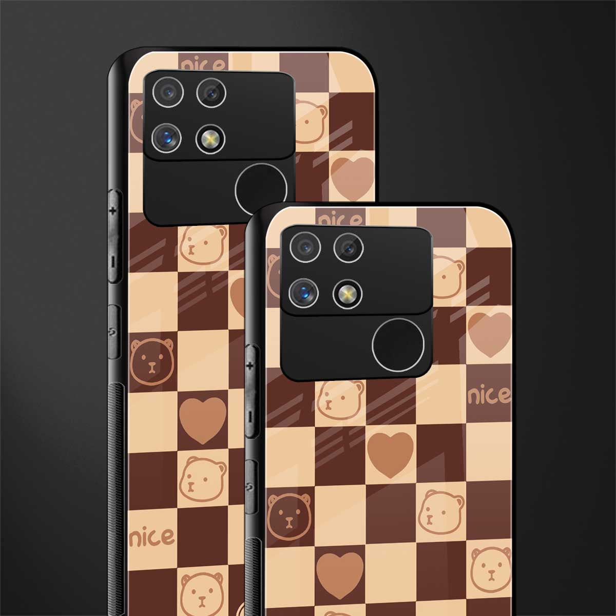 aesthetic bear pattern brown edition back phone cover | glass case for realme narzo 50a
