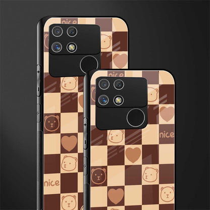 aesthetic bear pattern brown edition back phone cover | glass case for realme narzo 50a
