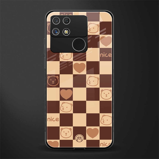 aesthetic bear pattern brown edition back phone cover | glass case for realme narzo 50a