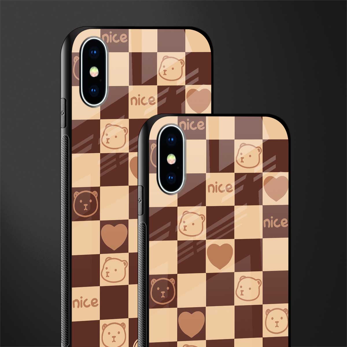 aesthetic bear pattern brown edition glass case for iphone xs image-2