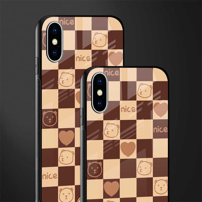 aesthetic bear pattern brown edition glass case for iphone xs image-2