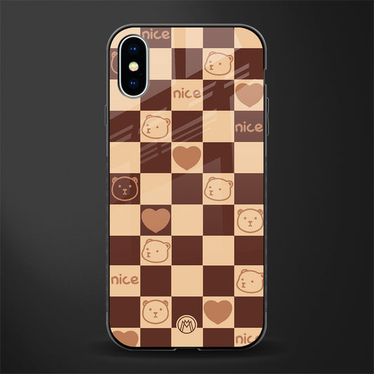 aesthetic bear pattern brown edition glass case for iphone xs image