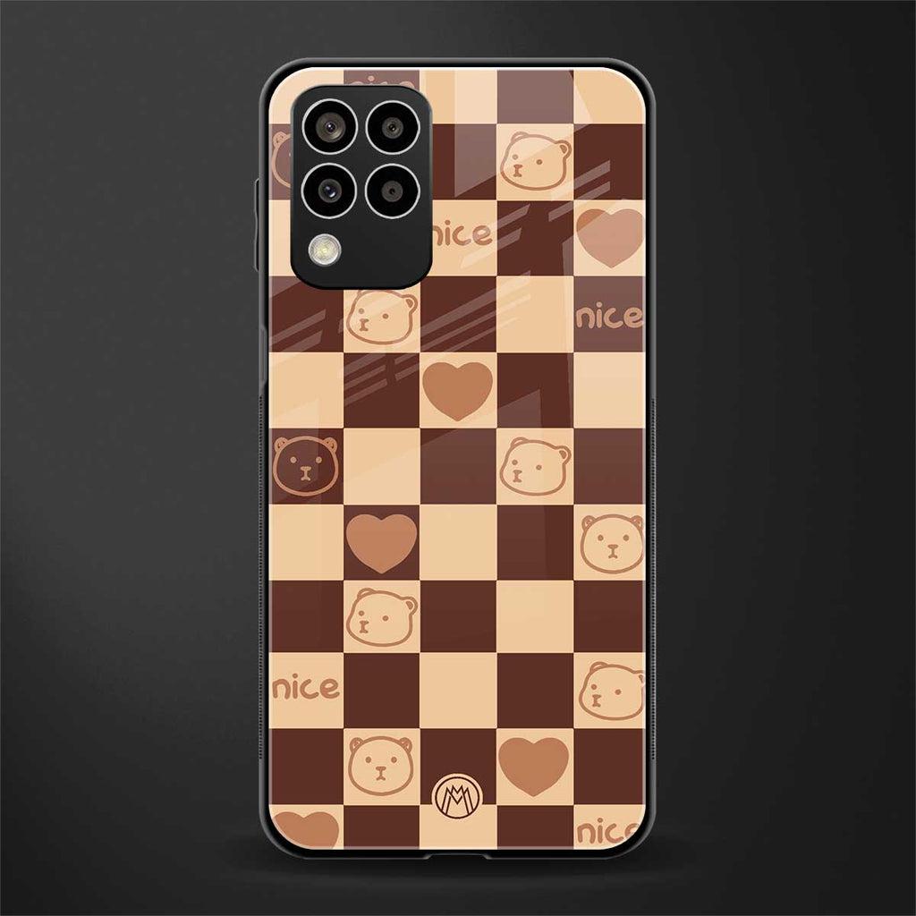 aesthetic bear pattern brown edition back phone cover | glass case for samsung galaxy m33 5g