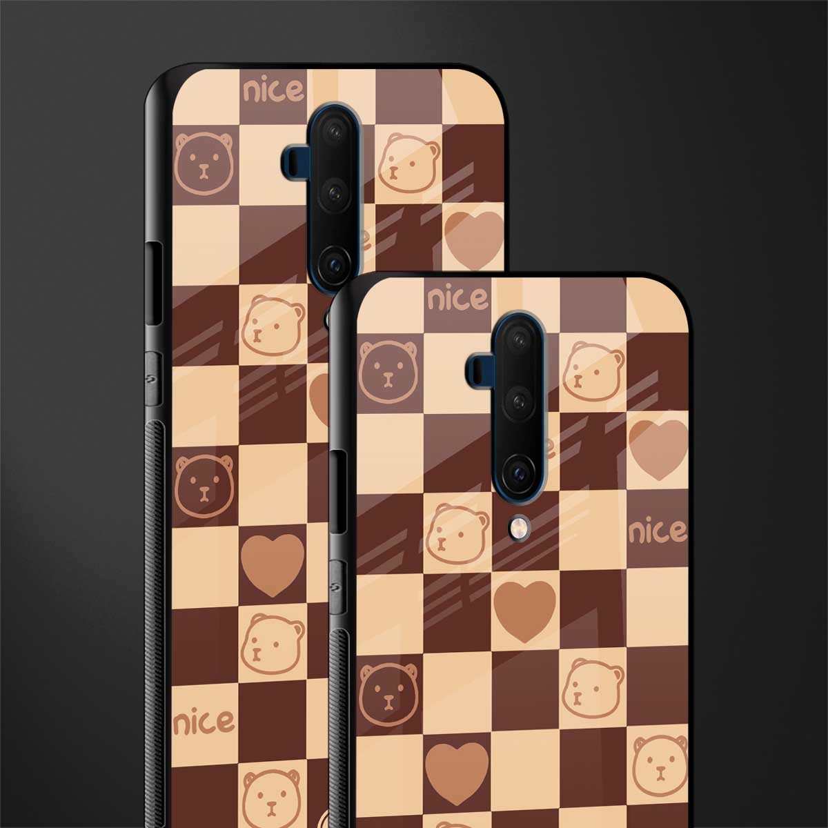 aesthetic bear pattern brown edition glass case for oneplus 7t pro image-2