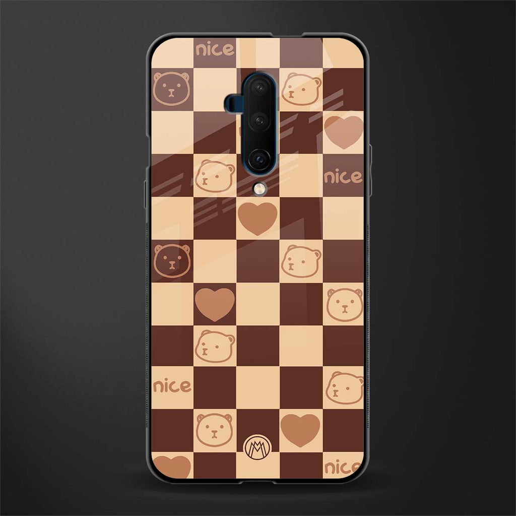 aesthetic bear pattern brown edition glass case for oneplus 7t pro image