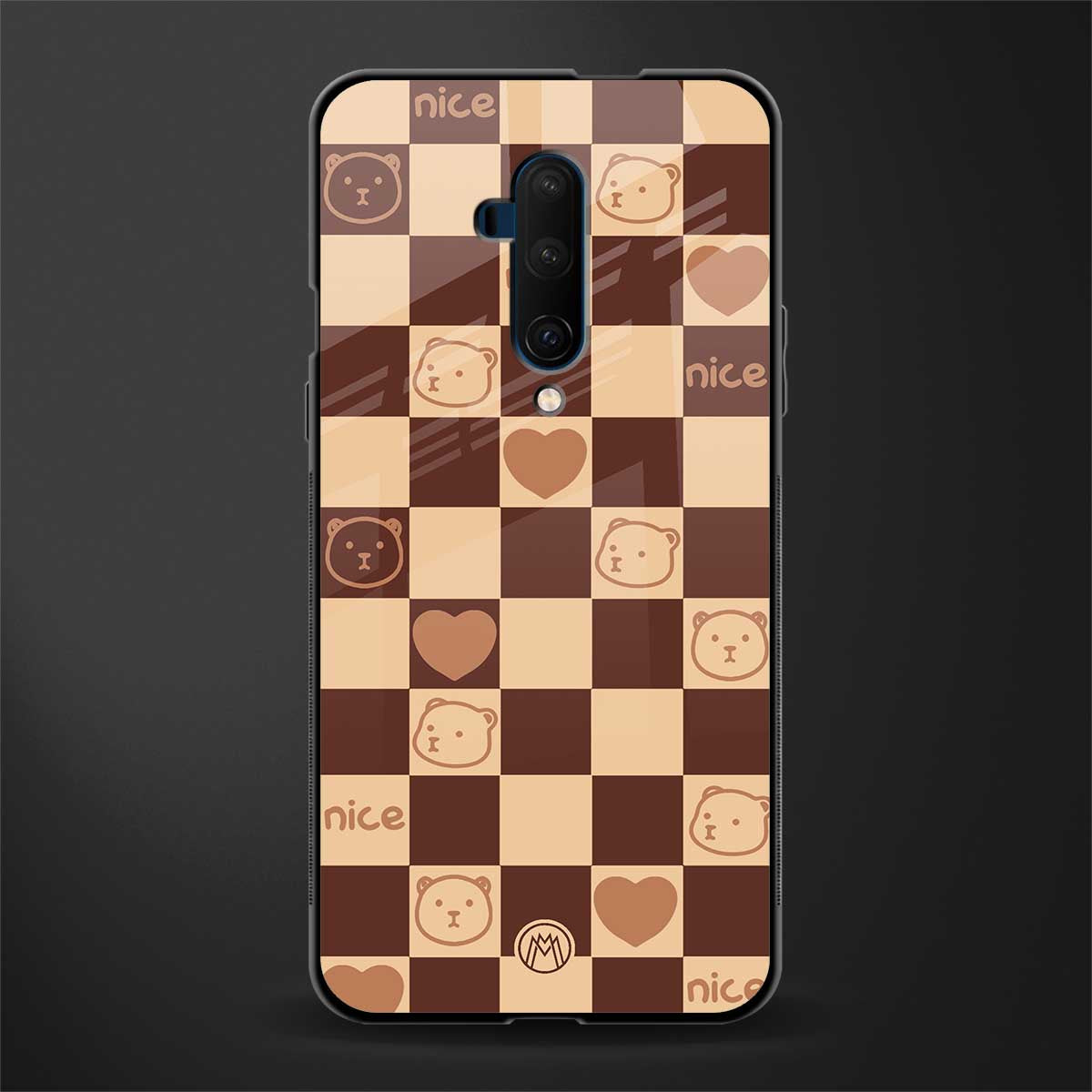aesthetic bear pattern brown edition glass case for oneplus 7t pro image
