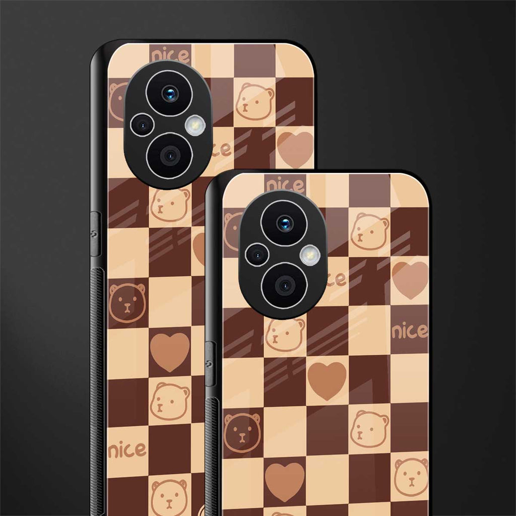 aesthetic bear pattern brown edition back phone cover | glass case for oppo f21 pro 5g