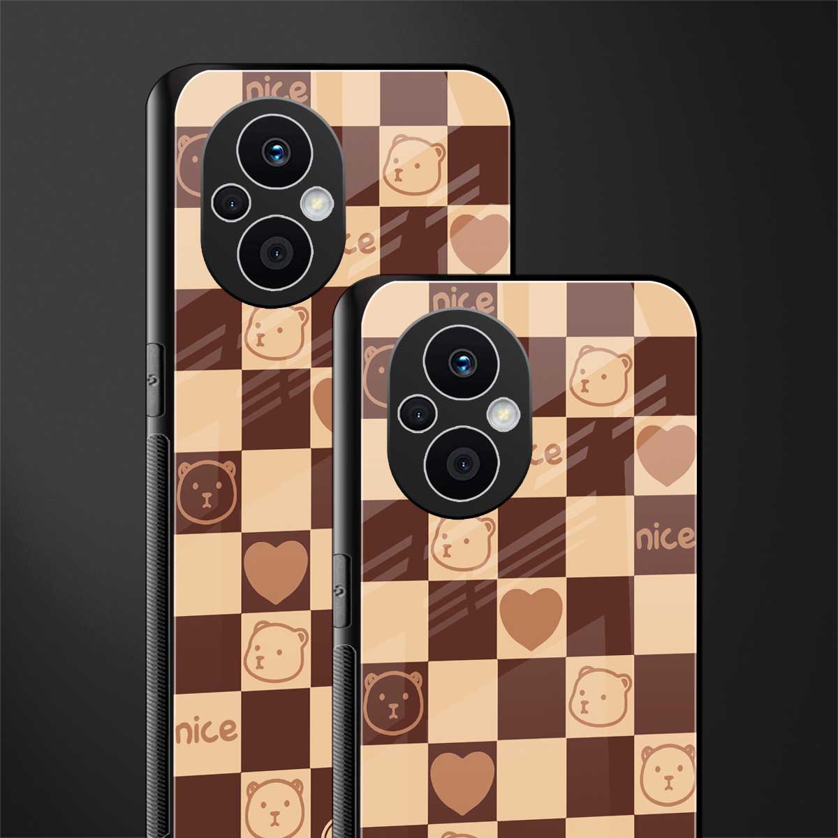 aesthetic bear pattern brown edition back phone cover | glass case for oppo f21 pro 5g
