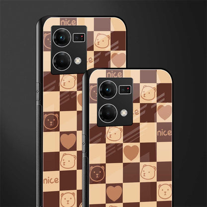 aesthetic bear pattern brown edition back phone cover | glass case for oppo f21 pro 4g