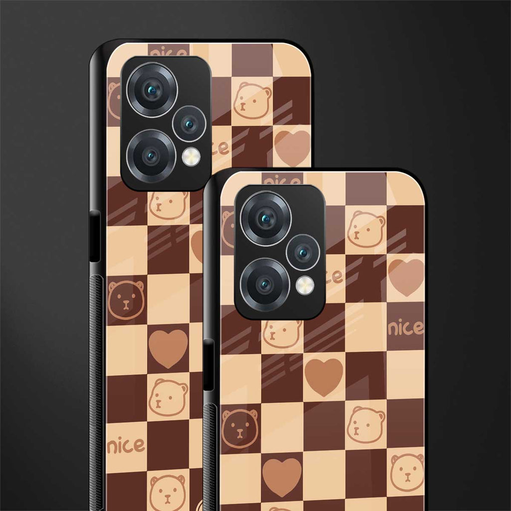 aesthetic bear pattern brown edition back phone cover | glass case for oneplus nord ce 2 lite 5g