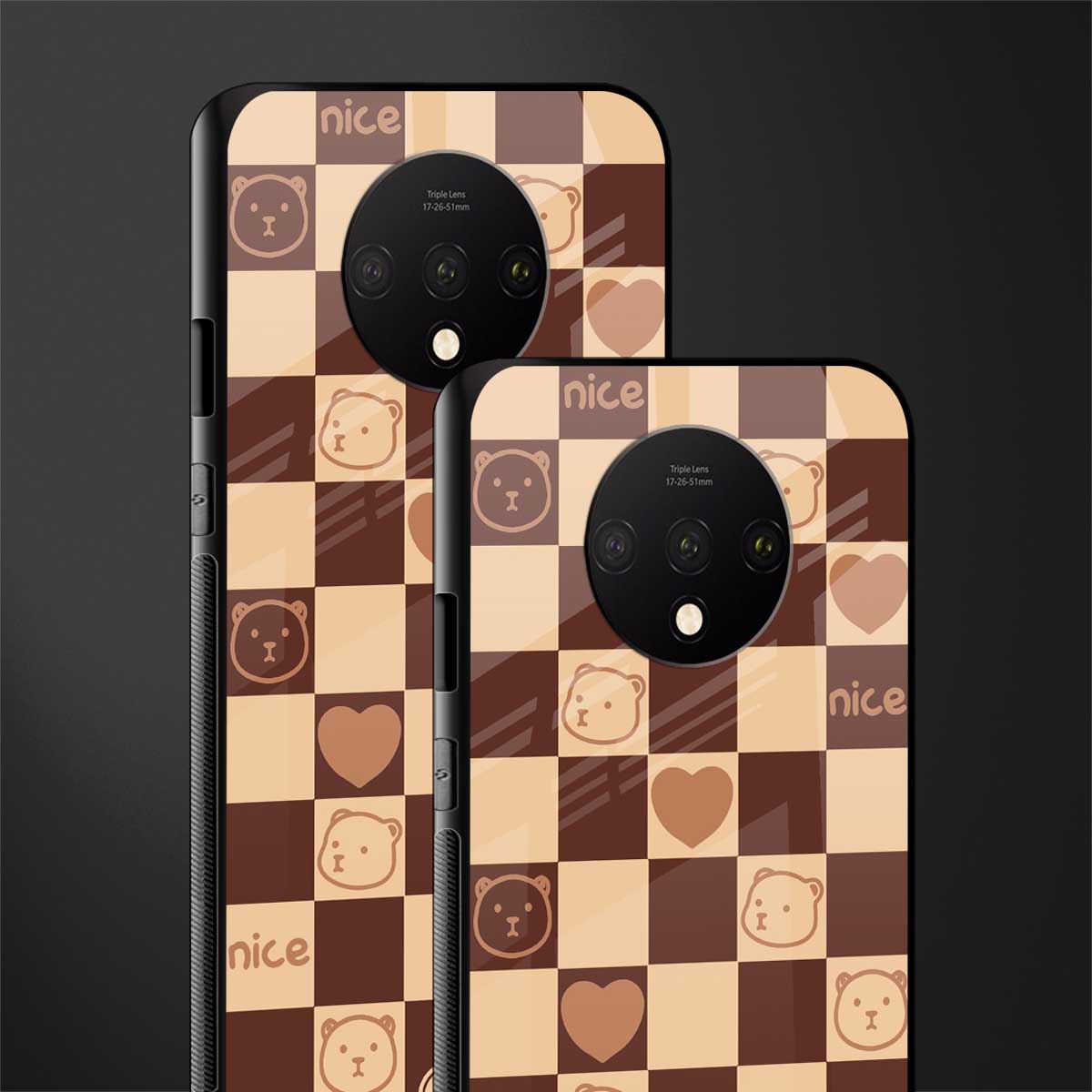aesthetic bear pattern brown edition glass case for oneplus 7t image-2