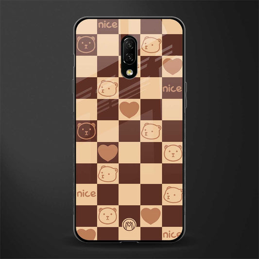 aesthetic bear pattern brown edition glass case for oneplus 7 image