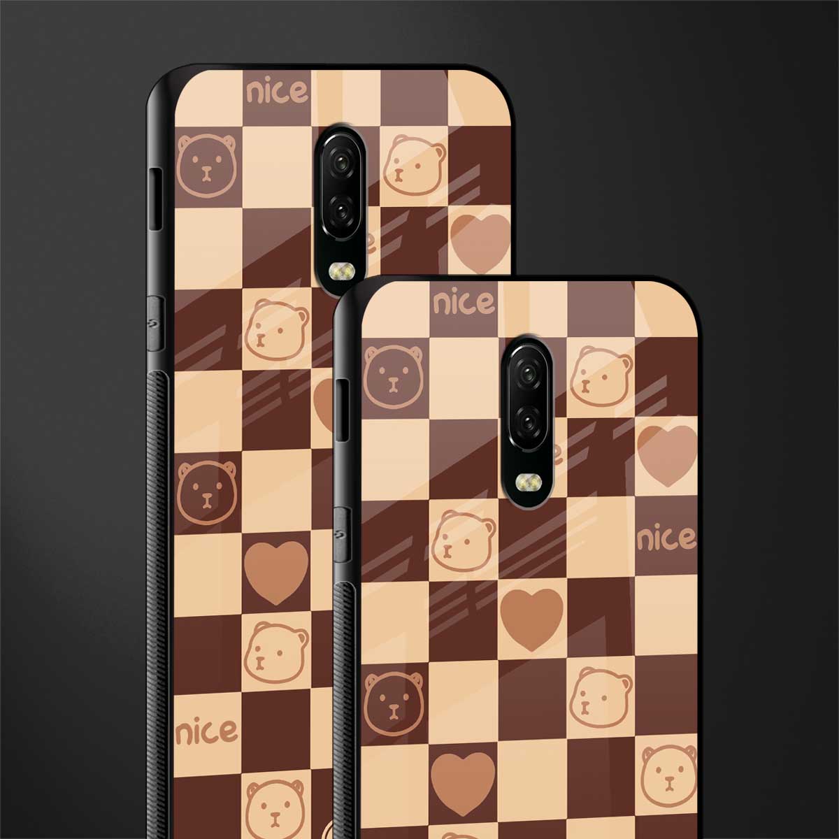 aesthetic bear pattern brown edition glass case for oneplus 6t image-2