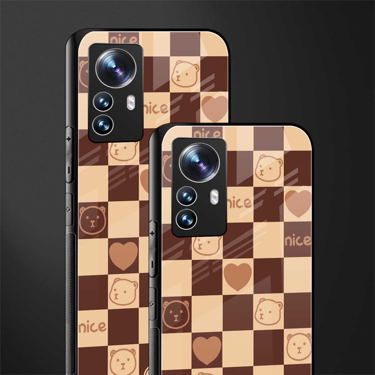 aesthetic bear pattern brown edition back phone cover | glass case for xiaomi 12 pro