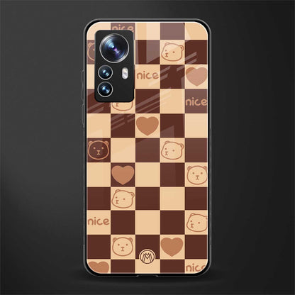 aesthetic bear pattern brown edition back phone cover | glass case for xiaomi 12 pro