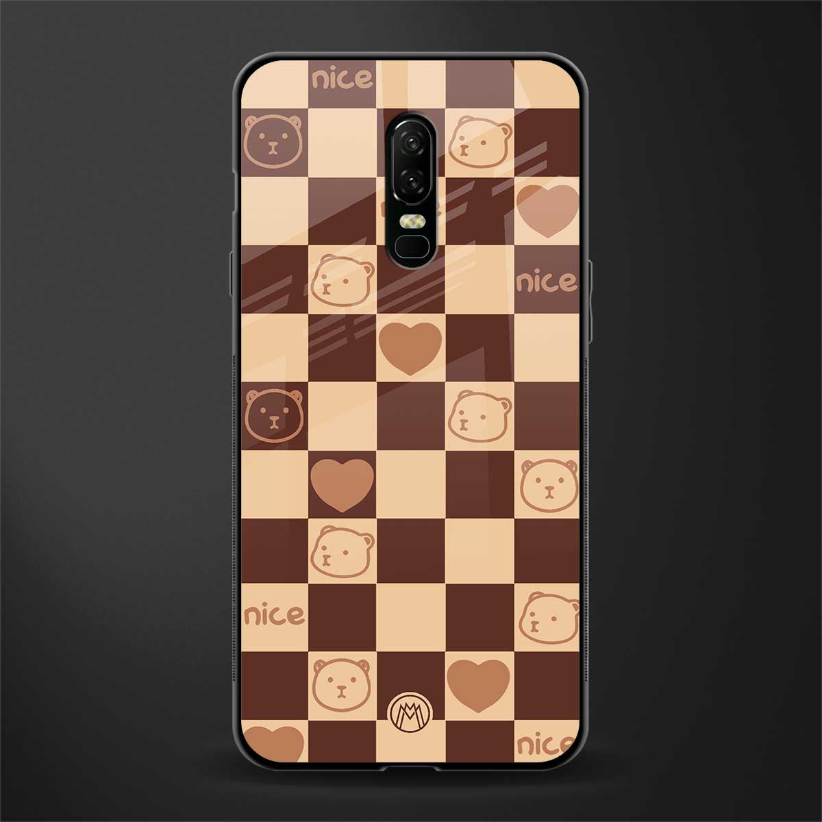 aesthetic bear pattern brown edition glass case for oneplus 6 image