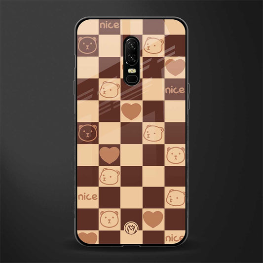 aesthetic bear pattern brown edition glass case for oneplus 6 image