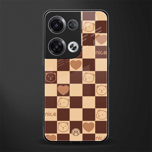 aesthetic bear pattern brown edition back phone cover | glass case for oppo reno 8 pro