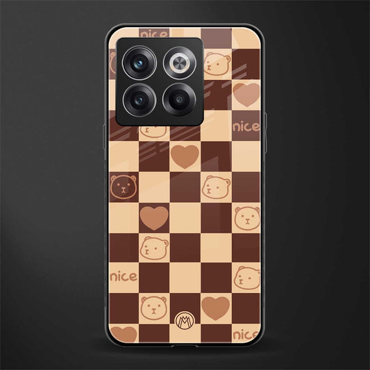 aesthetic bear pattern brown edition back phone cover | glass case for oneplus 10t
