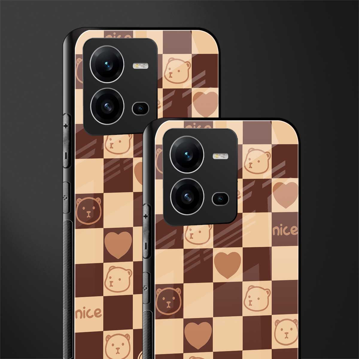 aesthetic bear pattern brown edition back phone cover | glass case for vivo v25-5g