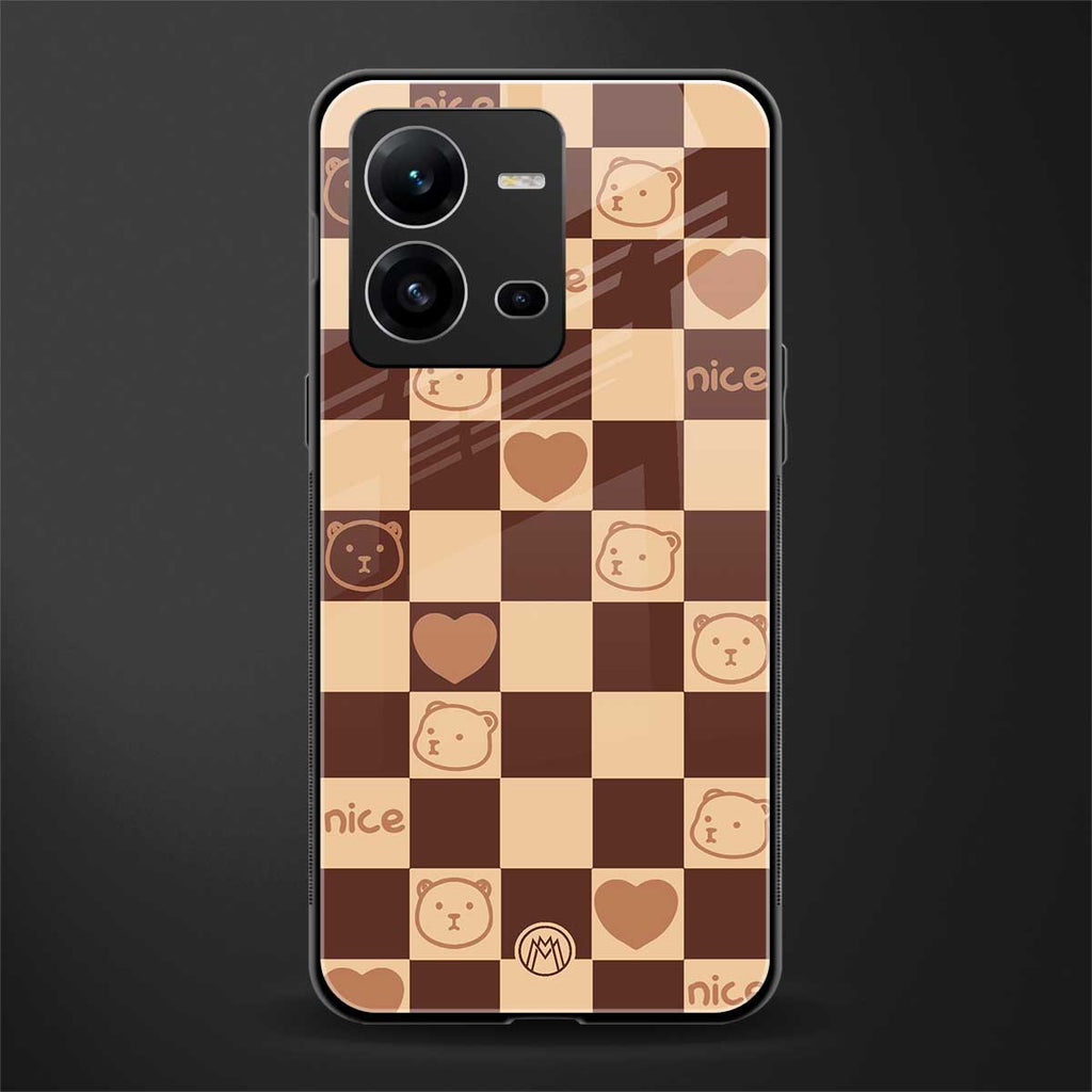 aesthetic bear pattern brown edition back phone cover | glass case for vivo v25-5g