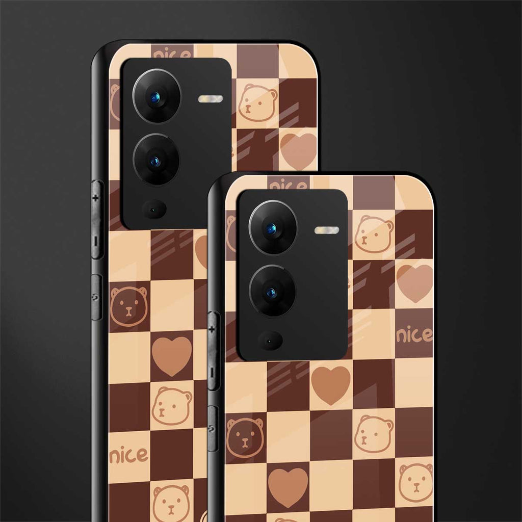 aesthetic bear pattern brown edition back phone cover | glass case for vivo v25 pro 5g