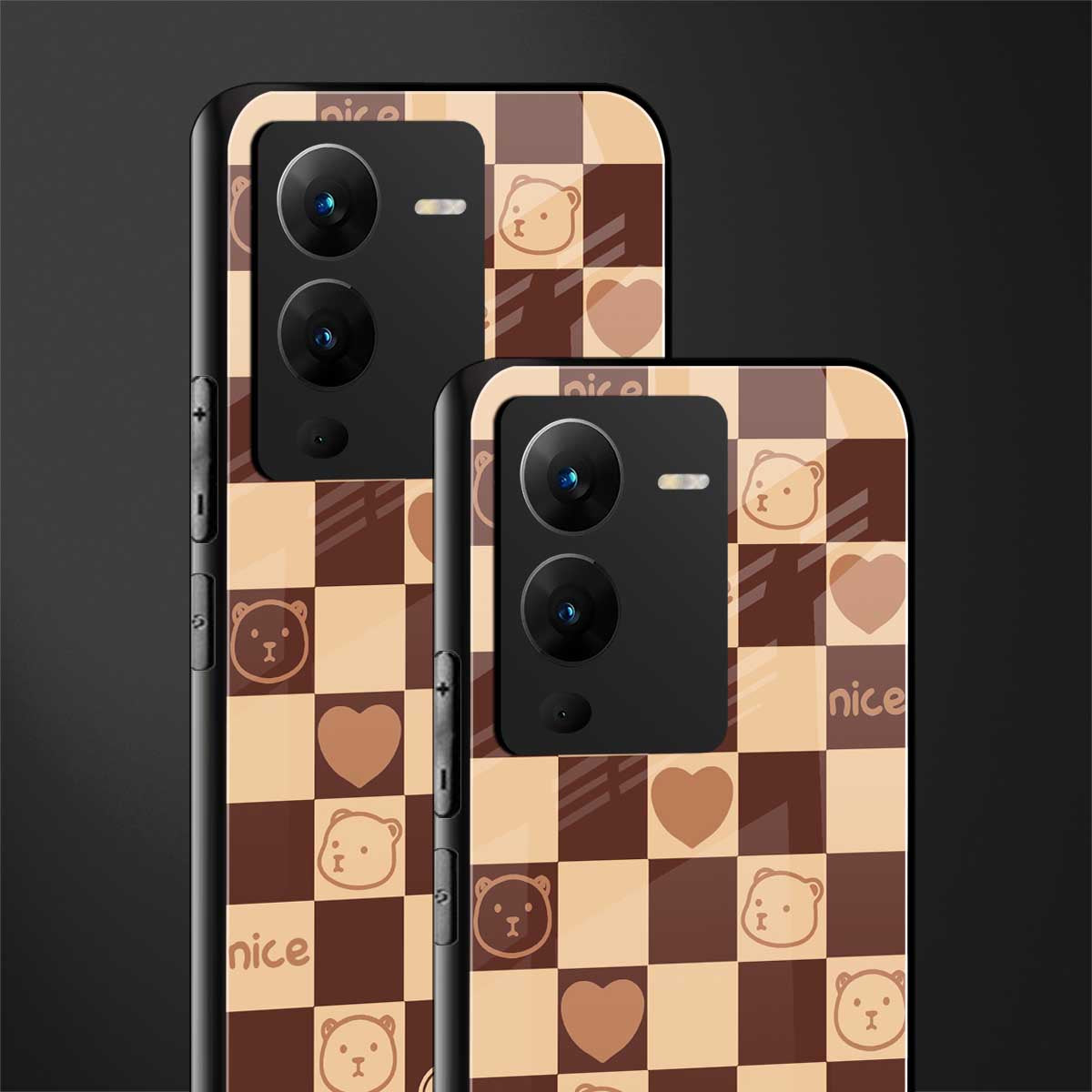 aesthetic bear pattern brown edition back phone cover | glass case for vivo v25 pro 5g